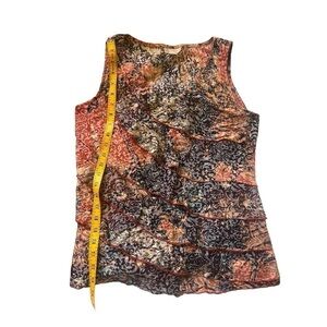 CB multi colored abstract ruffled v neck sersey knit tank women's large petite